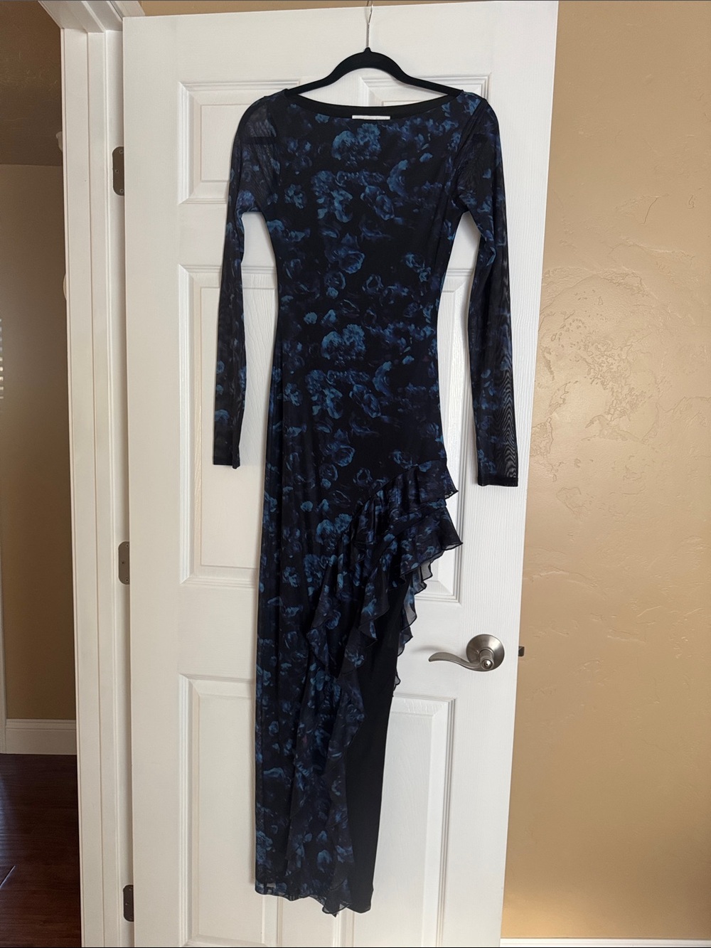 Revolve ALONDRA Maxi Dress Navy Blue Floral Long-Sleeve Mesh Evening Gown